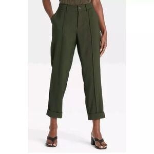 High rise, olive green rayon ankle pants